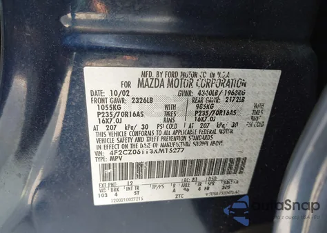 2003 Mazda Tribute Es V6 из США, поврежденный, VIN 4F2CZ06113KM16277